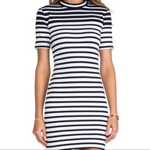 T by ALEXANDER WANG Compact Engineer Stripe Short Sleeve Dress XS - Picture 4 of 10